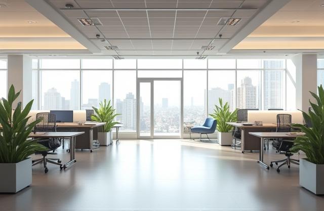Bright commercial real estate photography example of a modern office space
